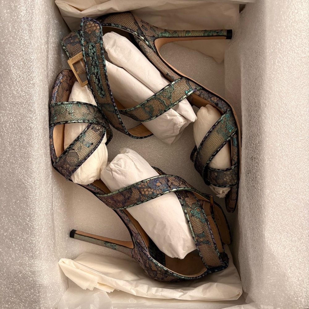 EUC Jimmy Choo Lottie Holographic Iridescent Lace Heels | 38.5 (8.5) - Picture 15 of 16